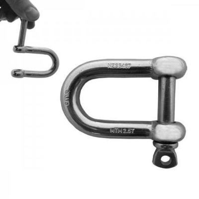 D SHACKLE RATED 2.5T 10MM SS316