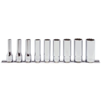 SOCKET SET RAIL DEEP 3/8DR 1/4-3/4" 12PT 9PC
