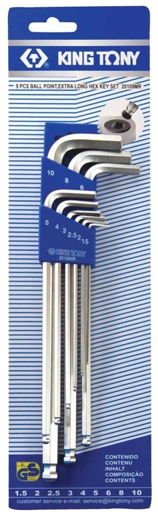 HEX KEY SET BALL X/ LONG METRIC 9PC KT
