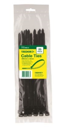 CABLE TIE 250X8MM UV BLACK PK25