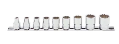SOCKET SET RAIL 3/8DR 1/4-3/4" 12PT 9PC