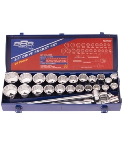 SOCKET SET 3/4" DR METRIC/SAE 26PC