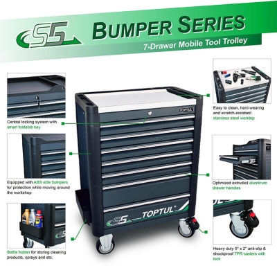 TOOL CHEST 7 DRAWER 130 PCE BLK / STAINLESS TOP