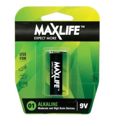 BATTERY 9V ALK PK1 MAXLIFE