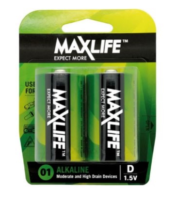 BATTERY D ALKALINE PK2 MAXLIFE
