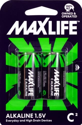 BATTERY C ALKALINE PK2 MAXLIFE