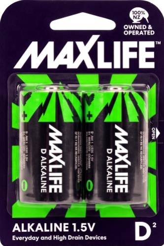 BATTERY D ALKALINE PK2 MAXLIFE
