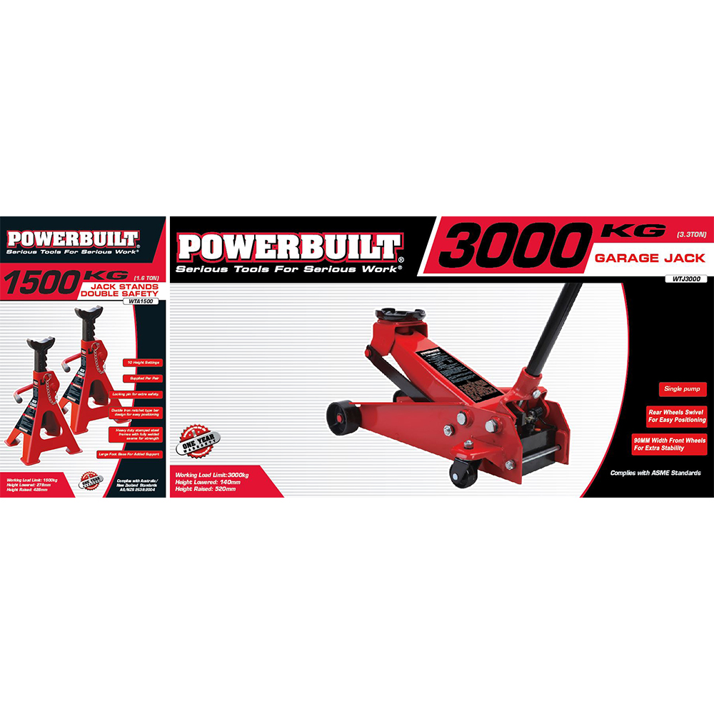 3000kg Garage Jack & 1500kg Jack Stands Combo Donovans